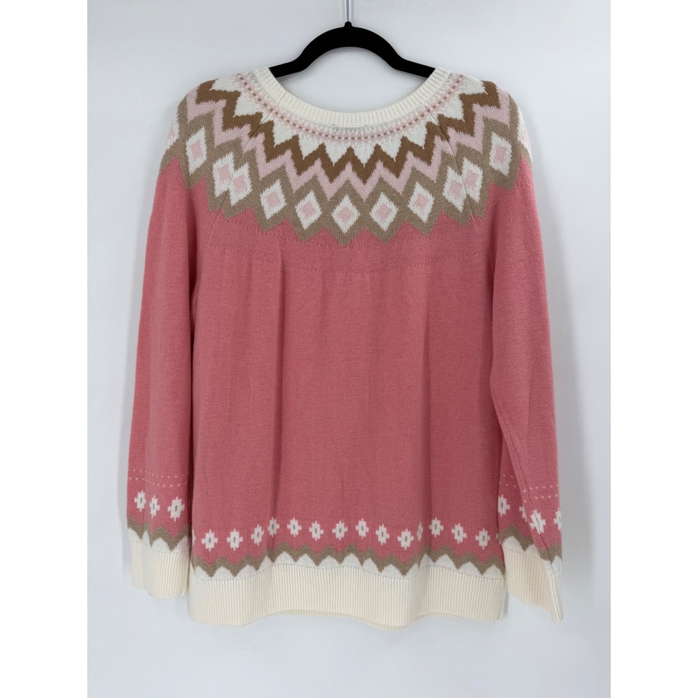 Talbots Fair Isle Sweater Women 1X Pink Lambswool Blend Nordic Winter Preppy - Picture 4 of 6